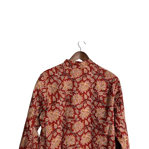 The Vermont Country Store Red Floral Block Print Button Up Jacket Womans Large - Picture 4 of 9